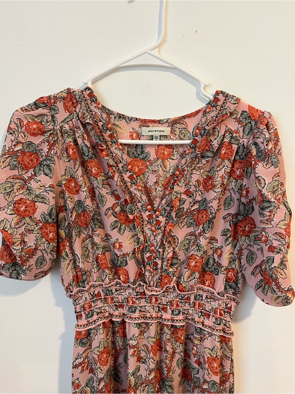 Max Studio Floral V-Neck Midi Dress - Peach Floral - Picture 5 of 13
